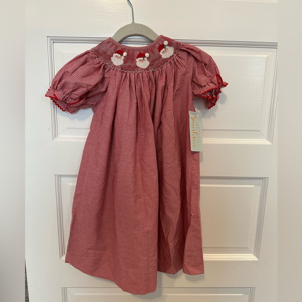 NWT Red Gingham Santa Smocked Dress